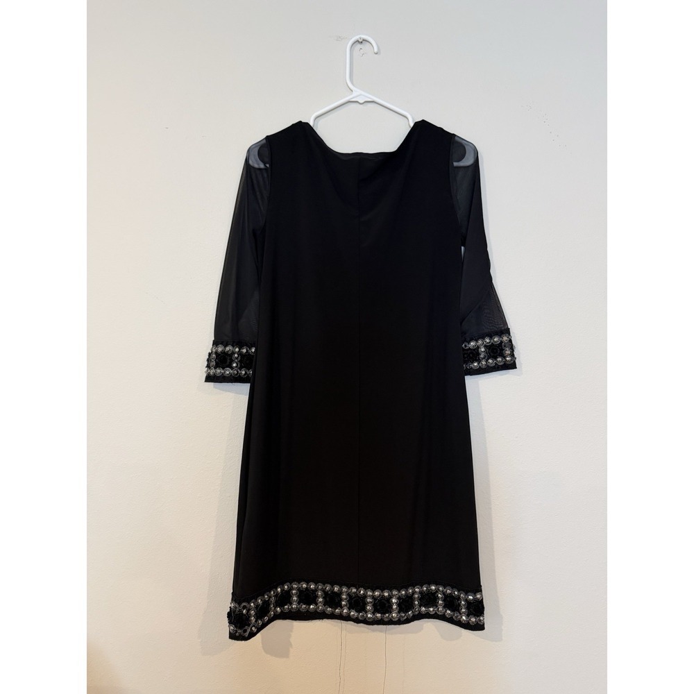 Tiana B Dress Black With Sheer Sleeves Rhinestones On Dress Hem In Size 4 Petite - Picture 7 of 7